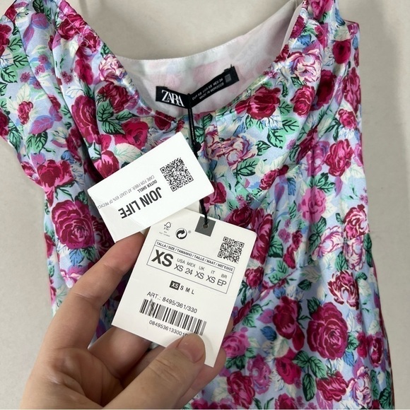 NWT Zara Satin Floral Spaghetti Strap Slip Dress Size US XS - Picture 12 of 14